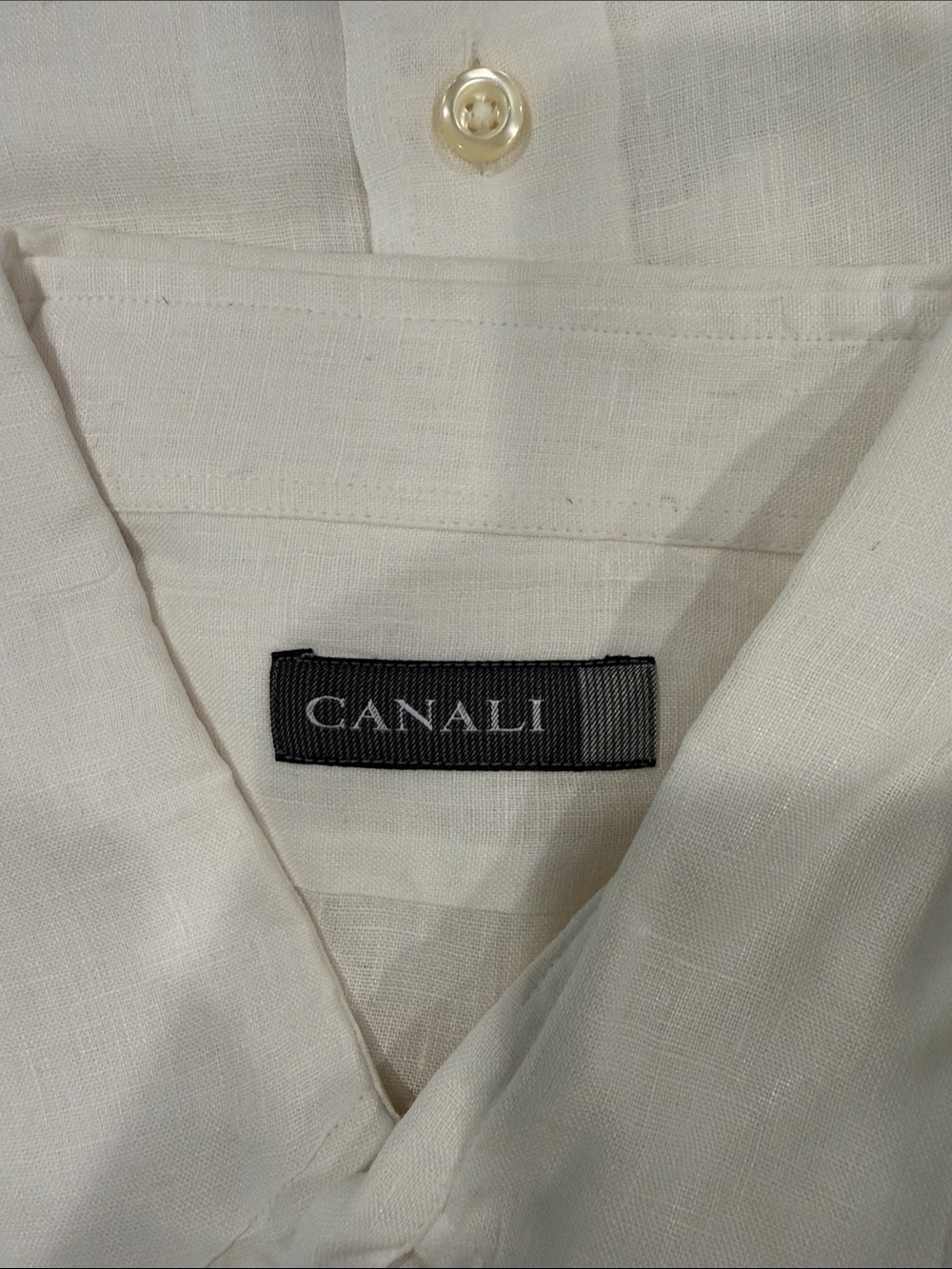 Canali Off-White Linen Button-Up Shirt
